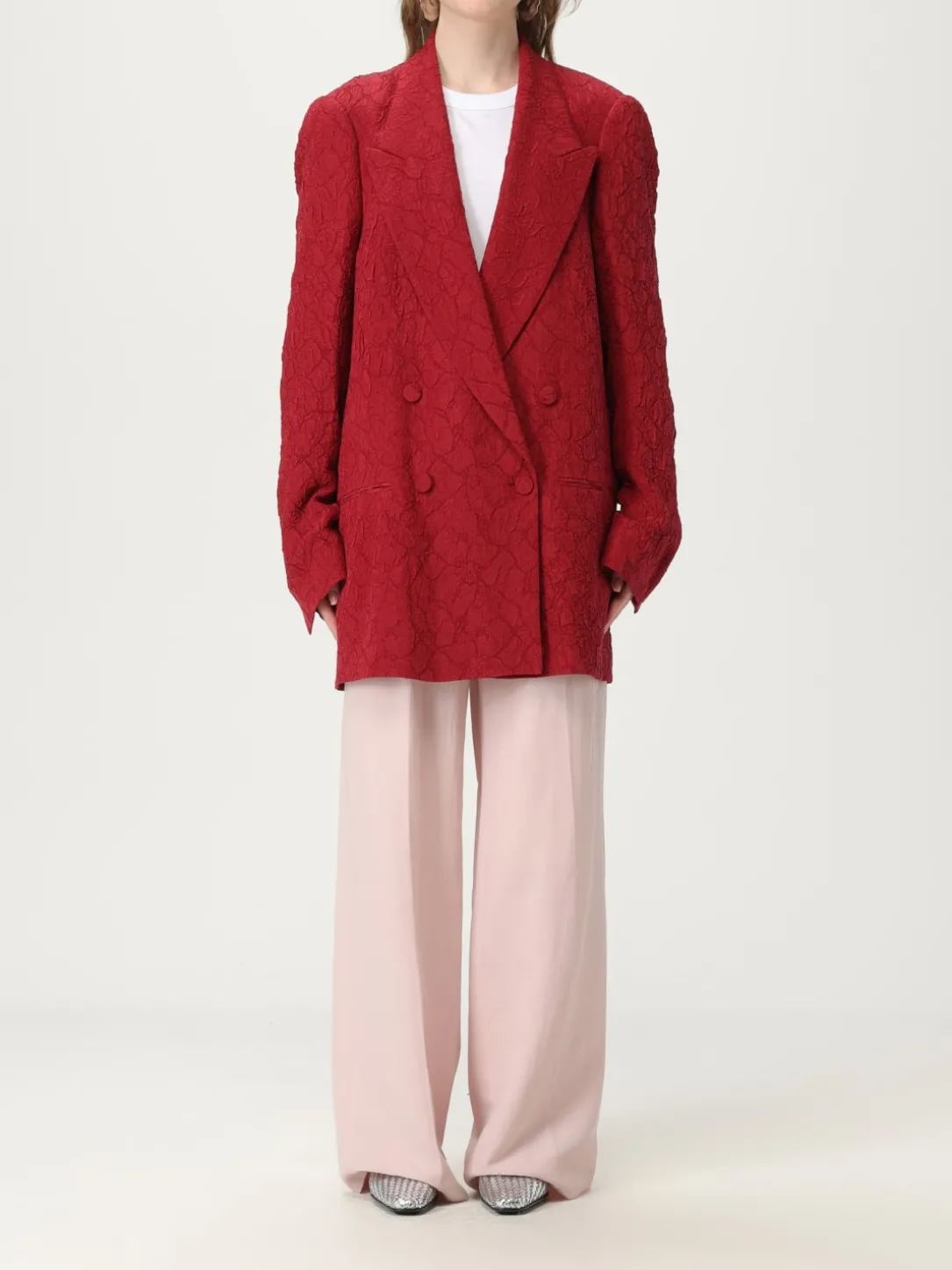 Blazer a doppiopetto in misto seta Dries Van Noten