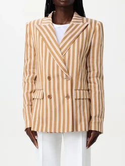 Blazer doppiopetto Alberta Ferretti in misto lino a righe