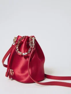 Borsa a secchiello in raso con strass Twinset