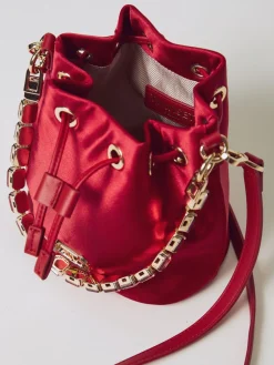 Borsa a secchiello in raso con strass Twinset