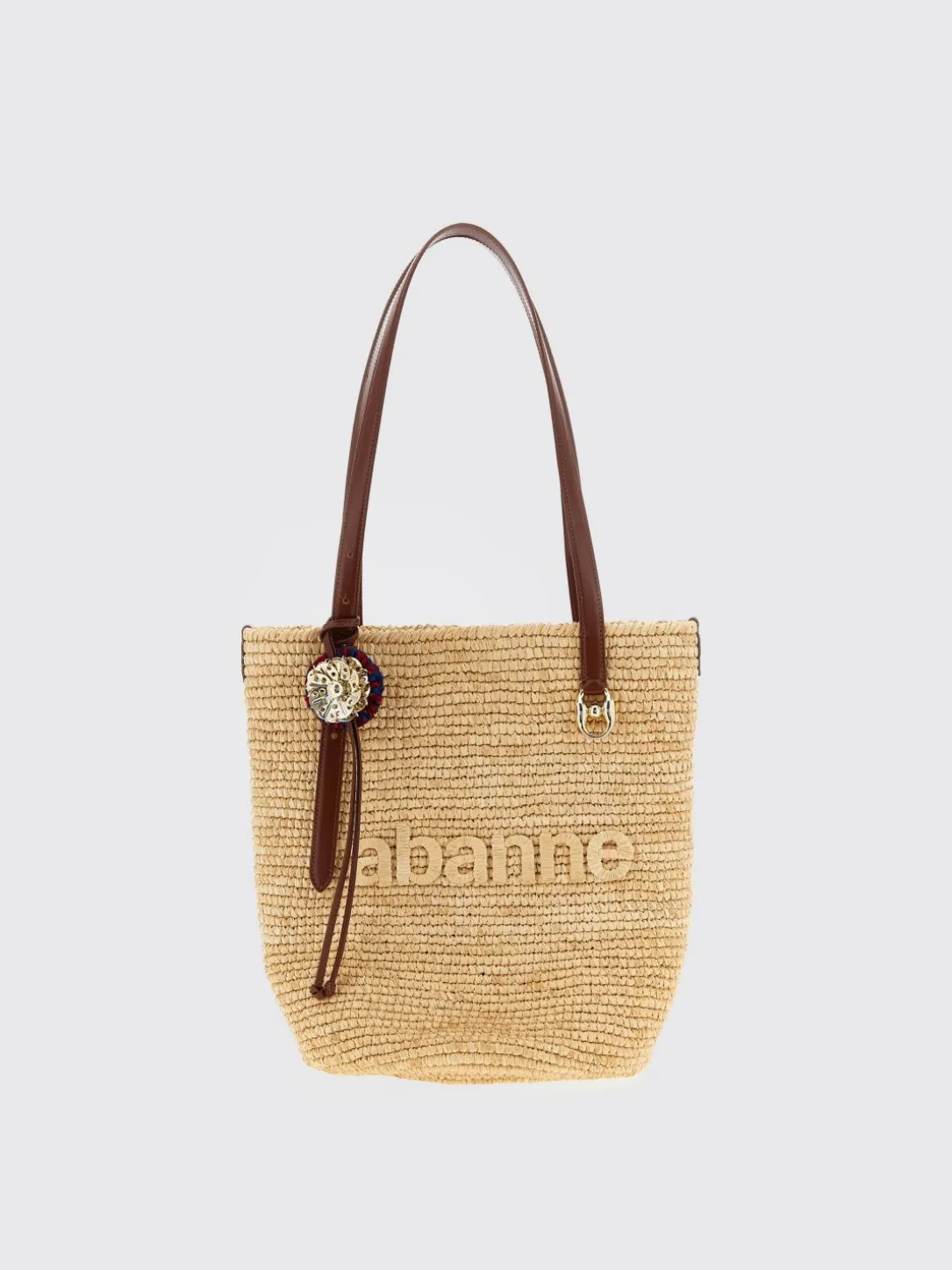 Borsa a spalla in rafia con logo Rabanne