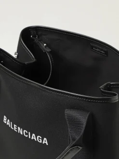 Borsa Cabas Navy S Balenciaga in canvas con logo stampato