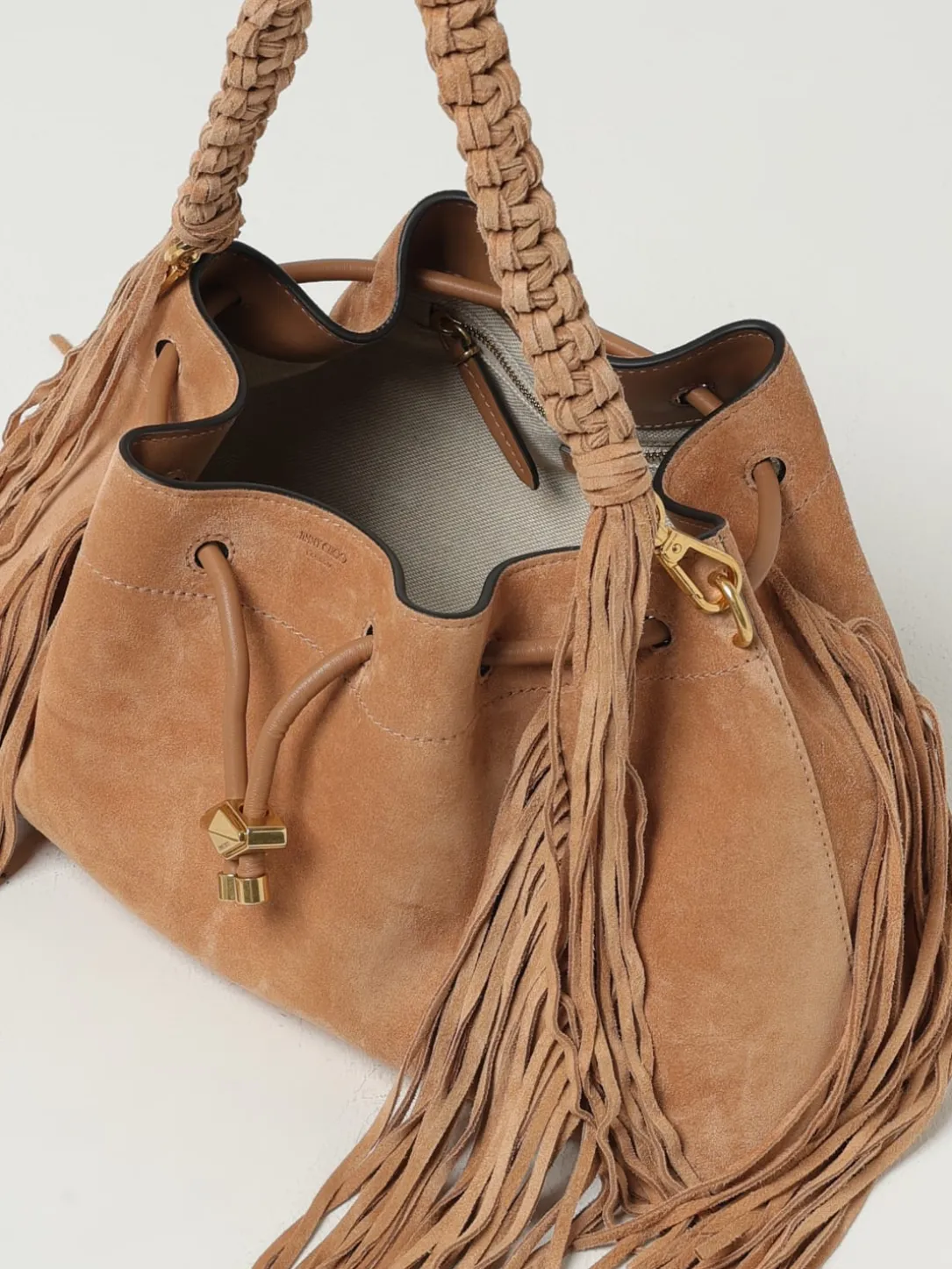 Borsa Cinch M in pelle scamosciata con frange Jimmy Choo