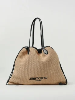 Borsa Drawstring Tote L Jimmy Choo in rafia e pelle