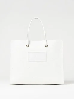 Borsa Elisabetta Franchi in rafia con logo jacquard