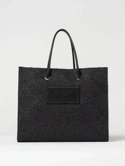 Borsa Elisabetta Franchi in rafia con logo jacquard