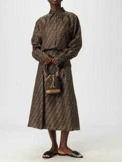 Borsa Mon Tresor Fendi in misto cotone e pelle con monogram FF embossed