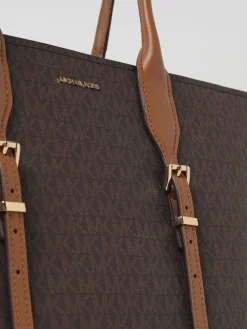 Borsa Moore Tote Michael Kors in cotone spalmato a grana opaca con monogram MK all over