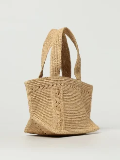 Borsa Patou in rafia crochet con logo ricamato