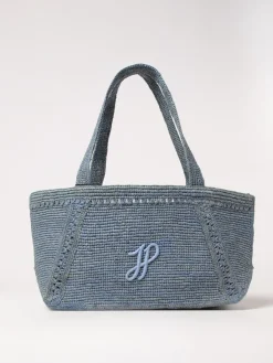 Borsa Patou in rafia crochet con logo ricamato