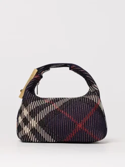 Borsa Peg Mini Burberry in misto cotone con check jacquard