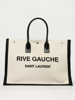 Borsa Rive Gauche Saint Laurent in canvas di cotone e pelle