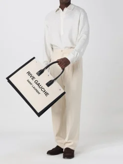 Borsa Rive Gauche Saint Laurent in canvas di cotone e pelle