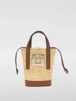 Borsa Roger Vivier in rafia e pelle con fibbia gioiello