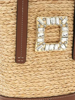 Borsa Roger Vivier in rafia e pelle con fibbia gioiello