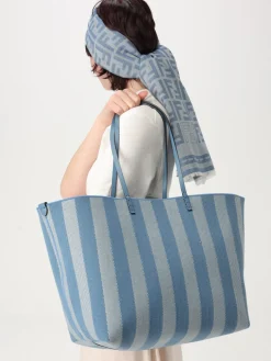 Borsa Roll Large Fendi in denim di cotone con righe jacquard