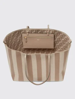Borsa Roll Large Fendi reversibile in denim a righe Pequin e pelle
