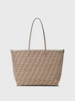 Borsa Roll Large Fendi reversibile in denim a righe Pequin e pelle