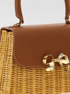 Borsa Self-Portrait in pelle e rafia