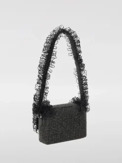 Borsa Self-Portrait in pelle con cristalli e tulle arricciato