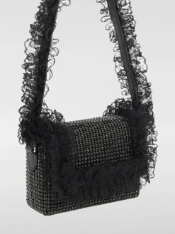 Borsa Self-Portrait in pelle con cristalli e tulle arricciato