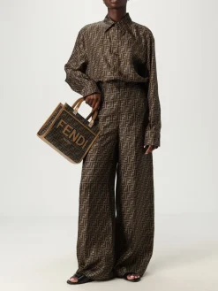 Borsa Sunshine Small Fendi in misto cotone e pelle con monogram FF jacquard