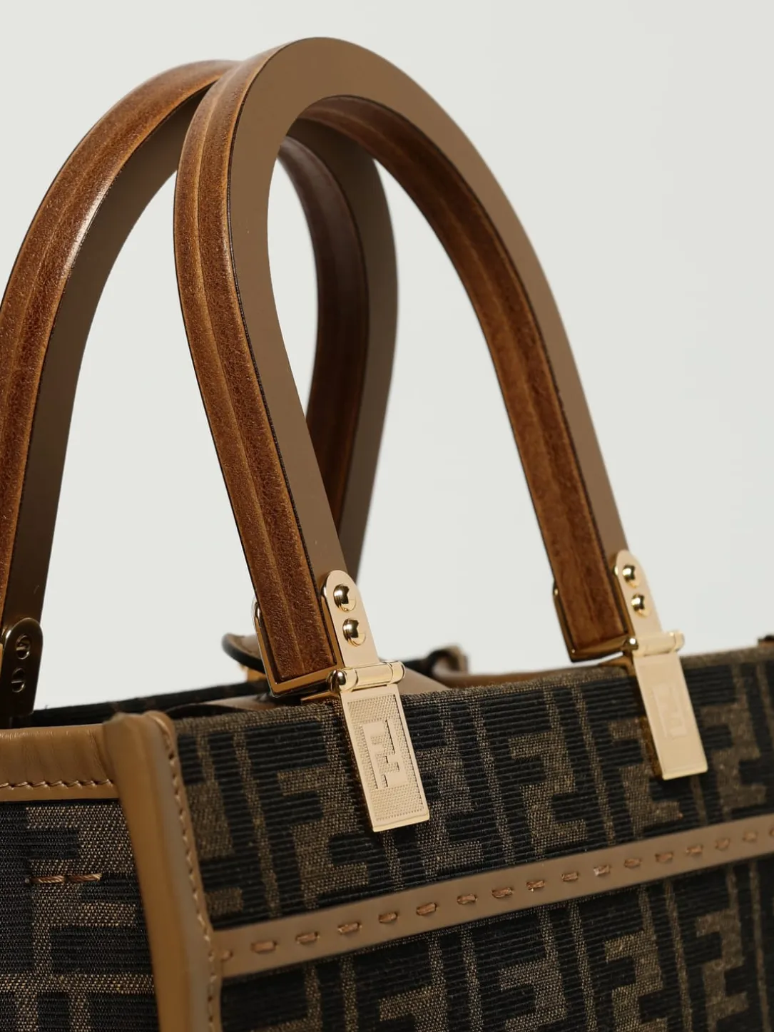 Borsa Sunshine Small Fendi in misto cotone e pelle con monogram FF jacquard