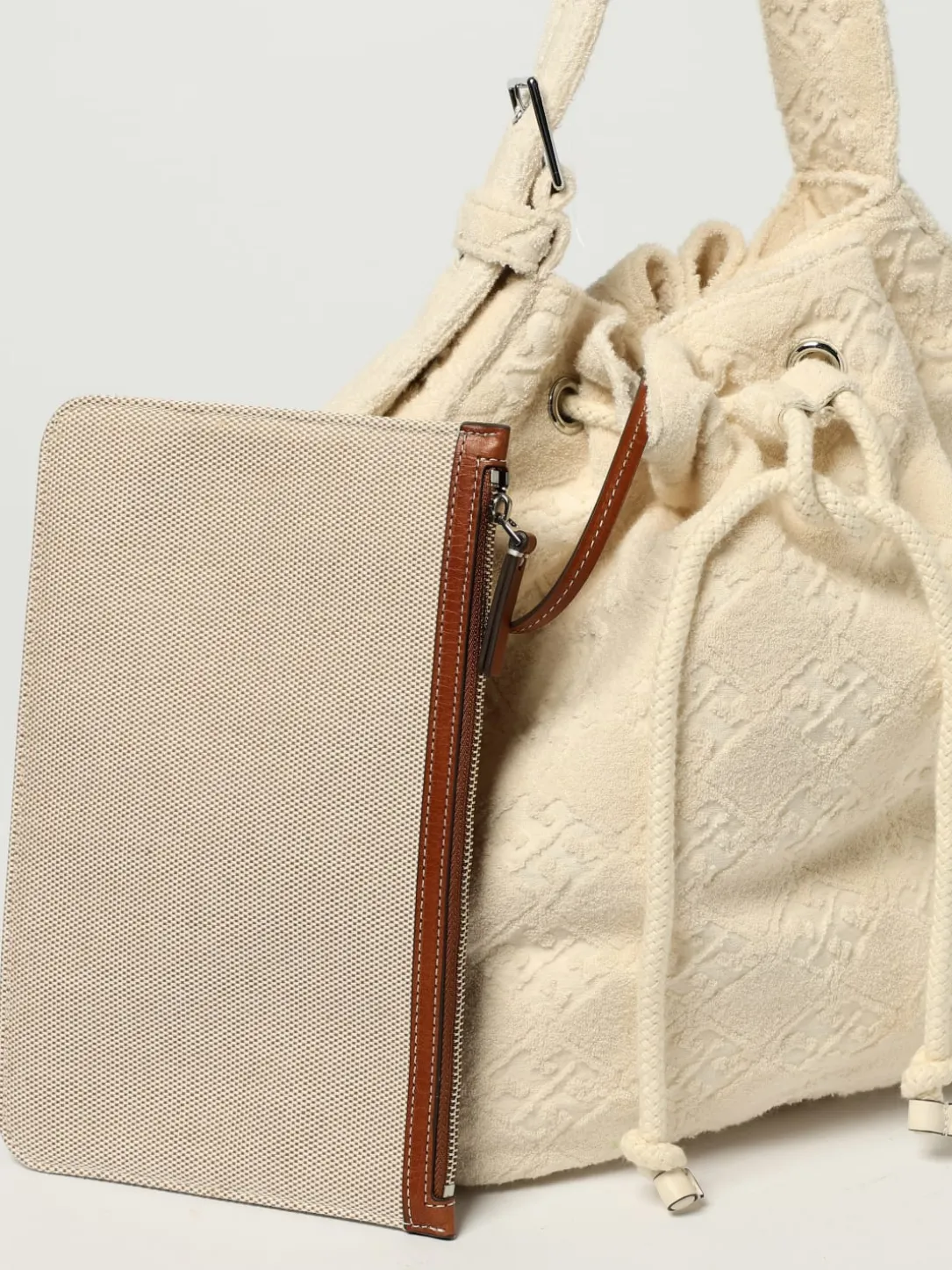 Borsa T Monogram Oversize Tory Burch in spugna di cotone