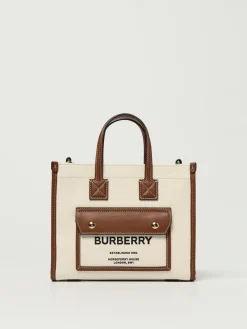 Borsa Tote Freya mini Burberry in pelle e misto cotone
