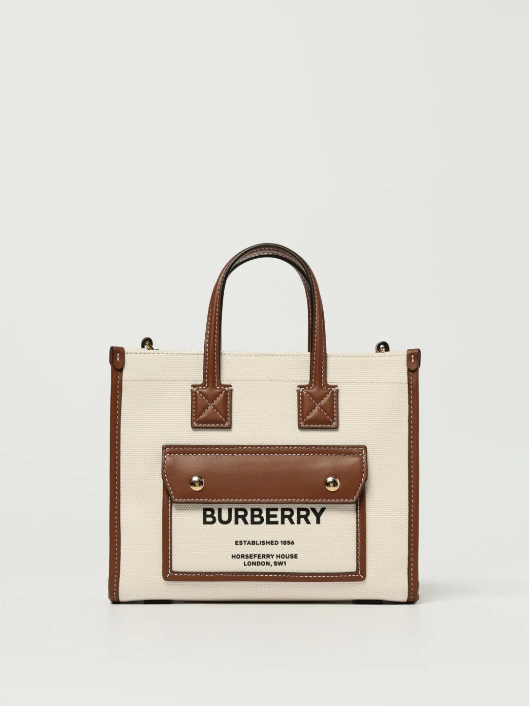 Borsa Tote Freya mini Burberry in pelle e misto cotone