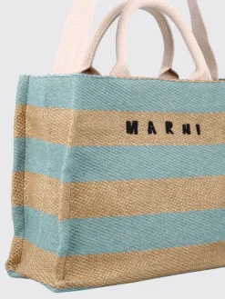 Borsa tote in misto lino a righe Marni