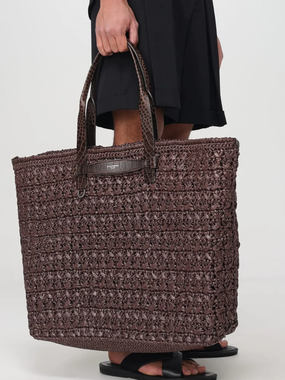 Borsa tote in rafia e pelle Dolce & Gabbana