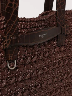 Borsa tote in rafia e pelle Dolce & Gabbana