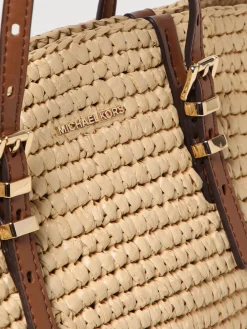 Borsa tote Isa piccola in paglia lavorata a mano Michael Kors