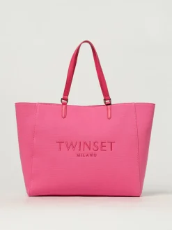 Borsa Twinset in canvas di cotone con logo ricamato