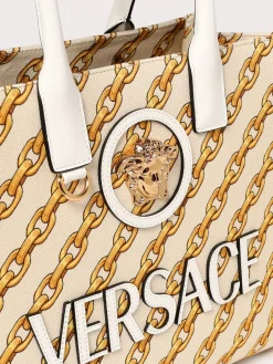 Borsa Versace in canvas con stampa chain