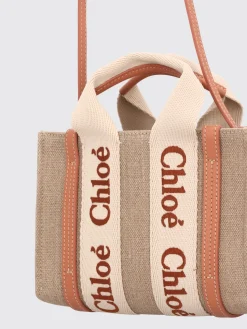 Borsa Woody Mini Chloé in canvas di lino