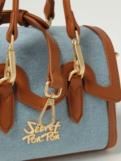 Borsa Yalis Denim XSmall Secret Pon-Pon in denim e pelle sintetica