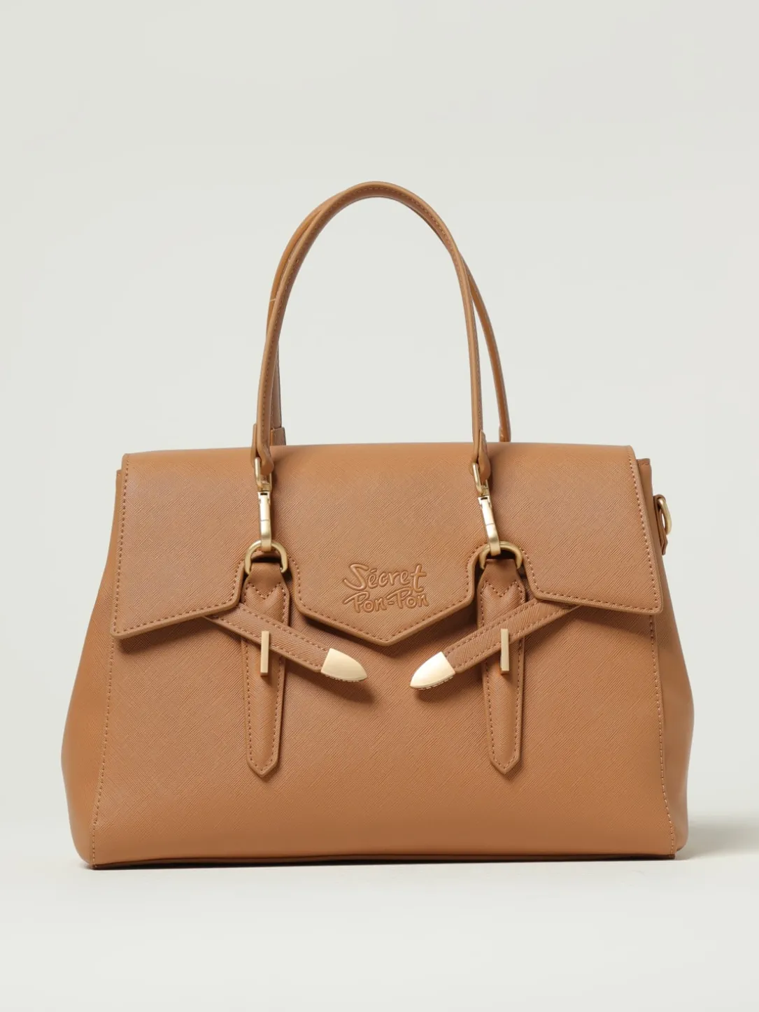 Borsa Yalis Grain Medium Secret Pon-Pon in pelle sintetica saffiano