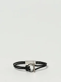 Bracciale Gancini Ferragamo in pelle intrecciata ed ottone