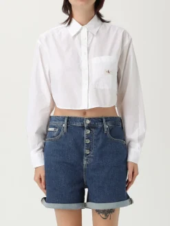 Camicia crop in cotone con logo Calvin Klein Jeans