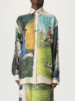 Camicia Moschino Couture in twill di seta con stampa grafica