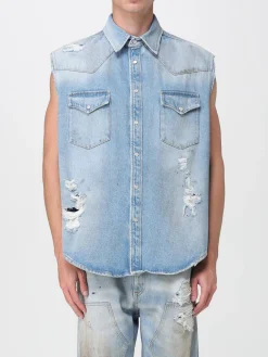 Camicia smanicata MM6 Maison Margiela in denim di cotone distressed