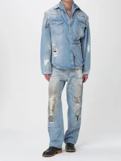 Camicia smanicata MM6 Maison Margiela in denim di cotone distressed
