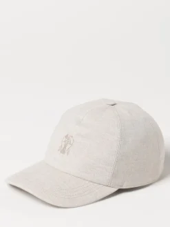 Cappello Brunello Cucinelli in lino con logo ricamato