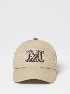 Cappello Max Mara in rafia con logo ricamato