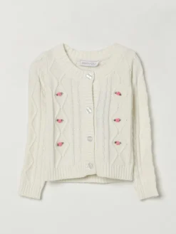 Cardigan in misto lana con fiori Monnalisa