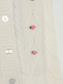 Cardigan in misto lana con fiori Monnalisa