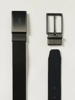 Cintura Boss reversibile in pelle con doppia fibbia