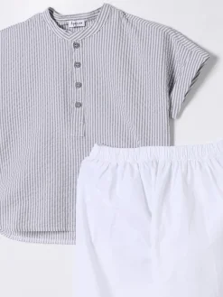 Coordinato in cotone a righe Il Gufo